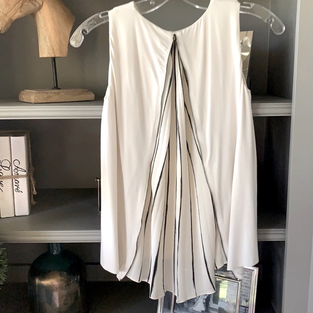 Anthropologie, Bailey / 44 Cream Top with Zipper Back & Flowing Black Stripes